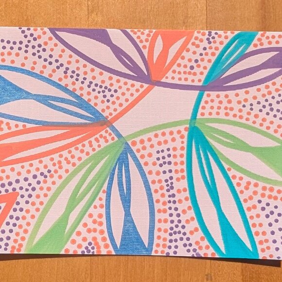 Set of 4 Original Hand-Drawn Greeting Cards – Bright Botanical Abstract in Coral - Picture 2 of 9